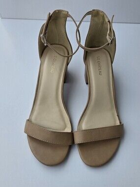 le chateau Tan Open-Toe Ankle-Strap Block Heels